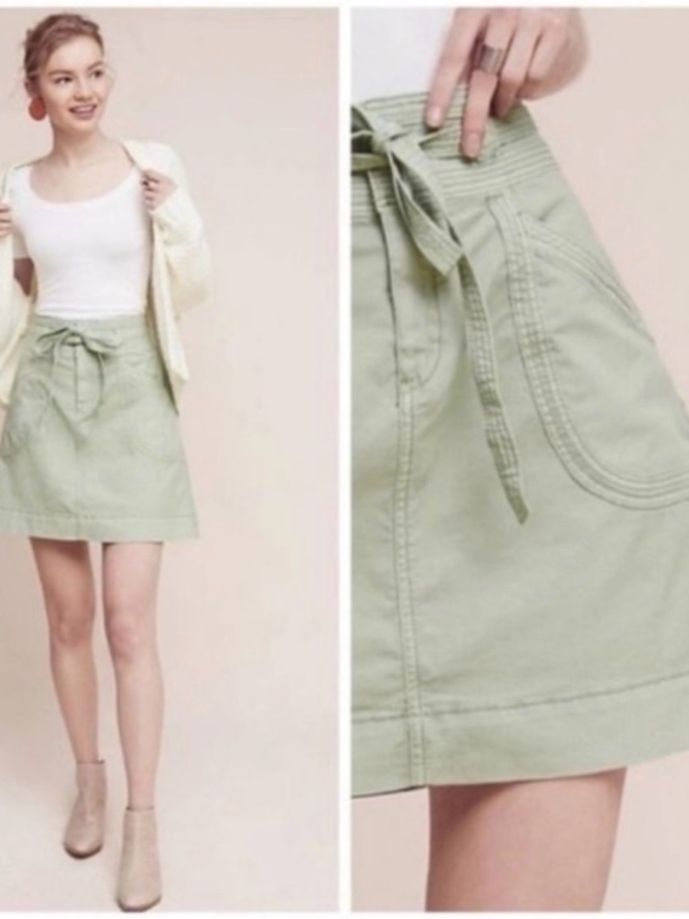 Anthropologie Pilcro and the Letterpress Light Sage Green Tie-Waist Chino Skirt